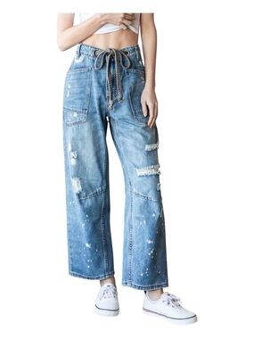 OLI & HALI  Washed Distressed Rope Tie Moxie
Barrel Jeans